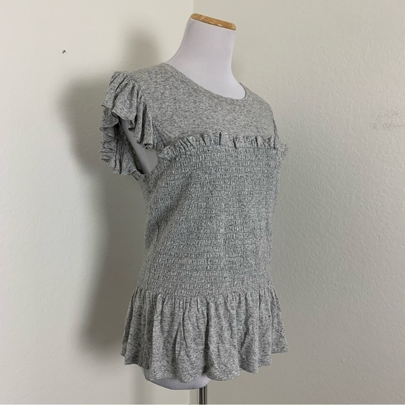 Rebecca Taylor Smocked Ruffle Flax Rayon Jersey Top Stretch Jersey Size Large - Picture 13 of 16